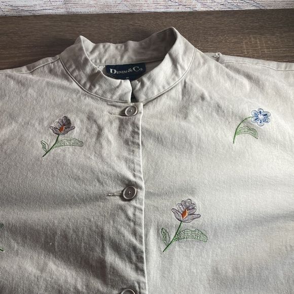 Womens 1X Vintage Denim & Co Tan Embroidered Floral boho Jacket - Picture 5 of 13